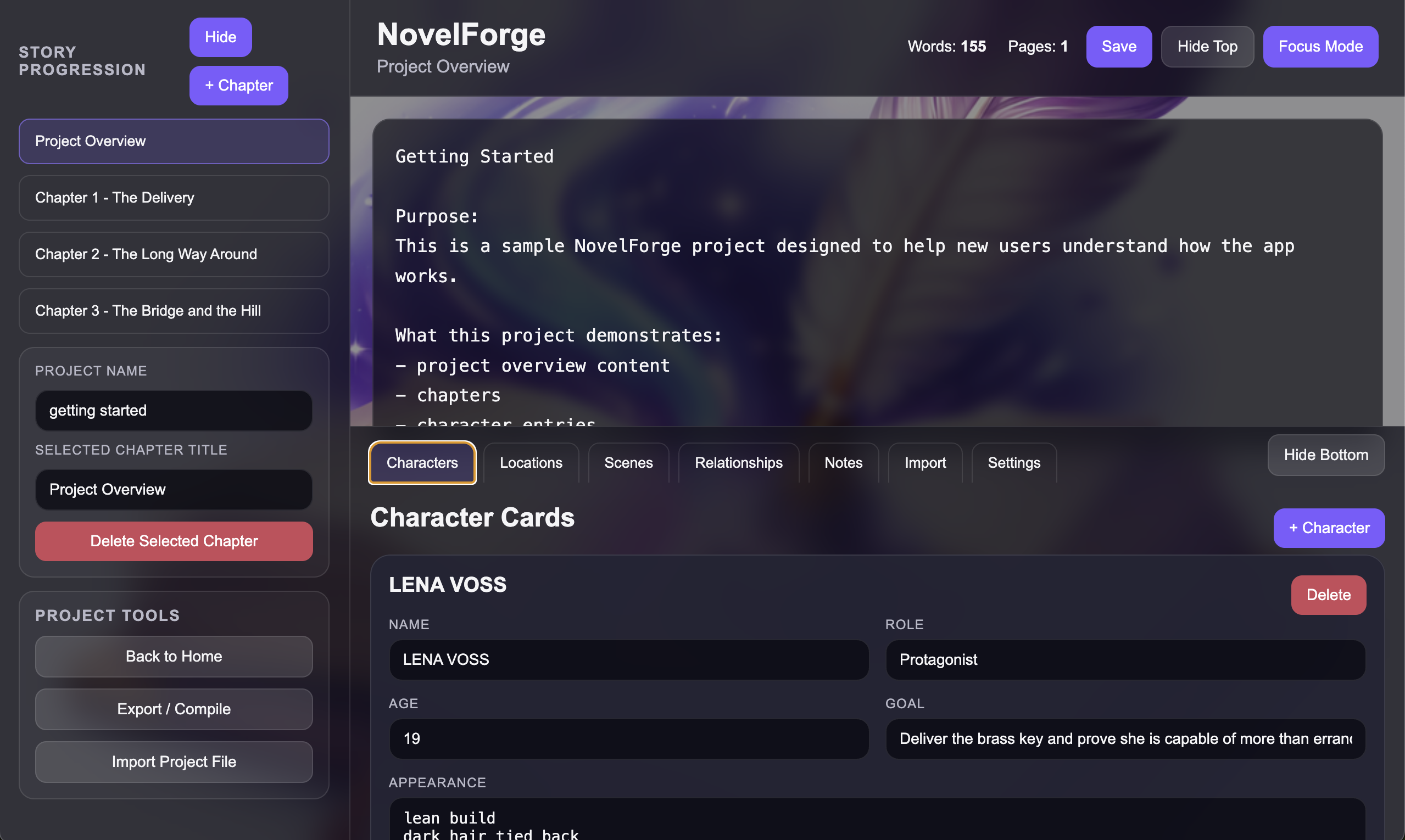 NovelForge app home screen
