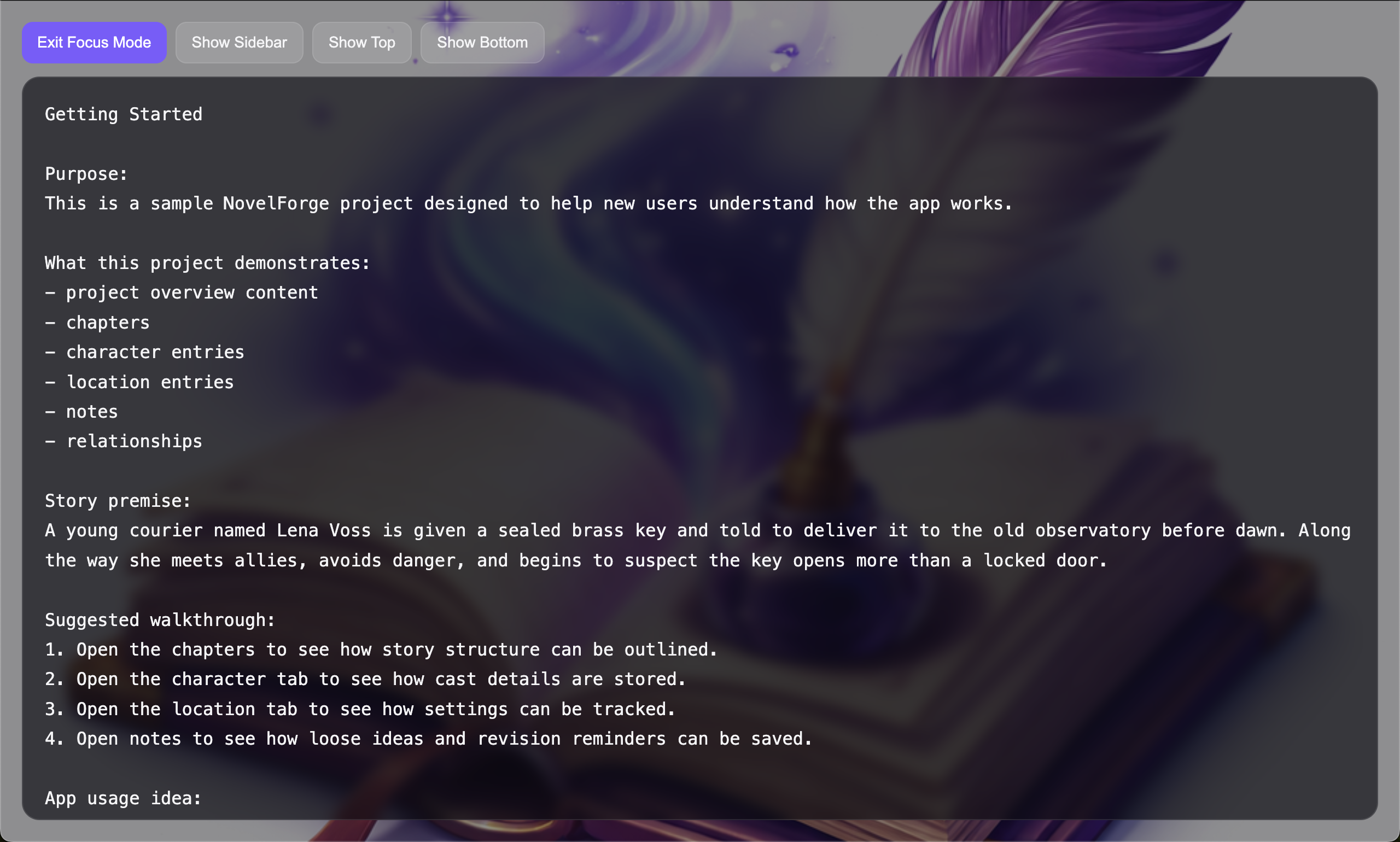 NovelForge writing view